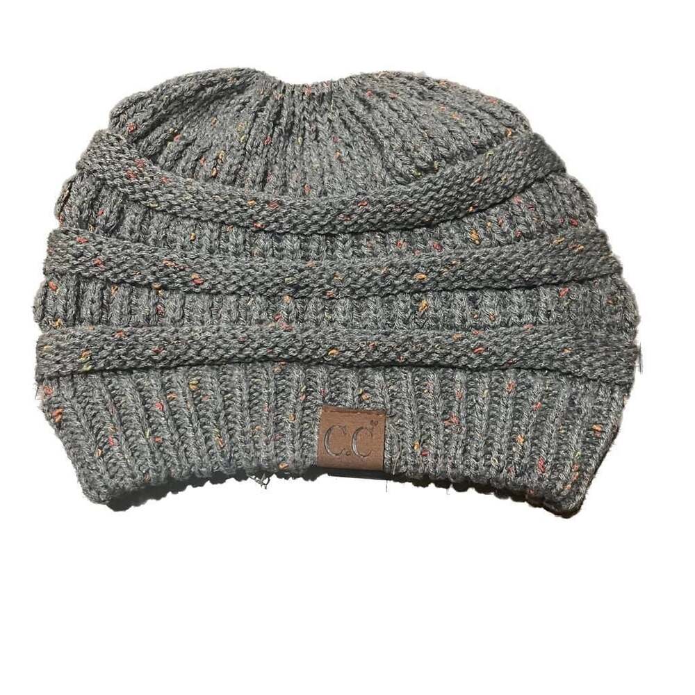 C.C Hat Women's OS Dark Melange Gray Speckled Knit Beanie Hat NWT